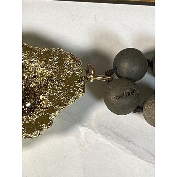 Pyrite Fools Gold Long Large Necklace Open Slice Pyrite Beads Statement Piece - Picture 8 of 10